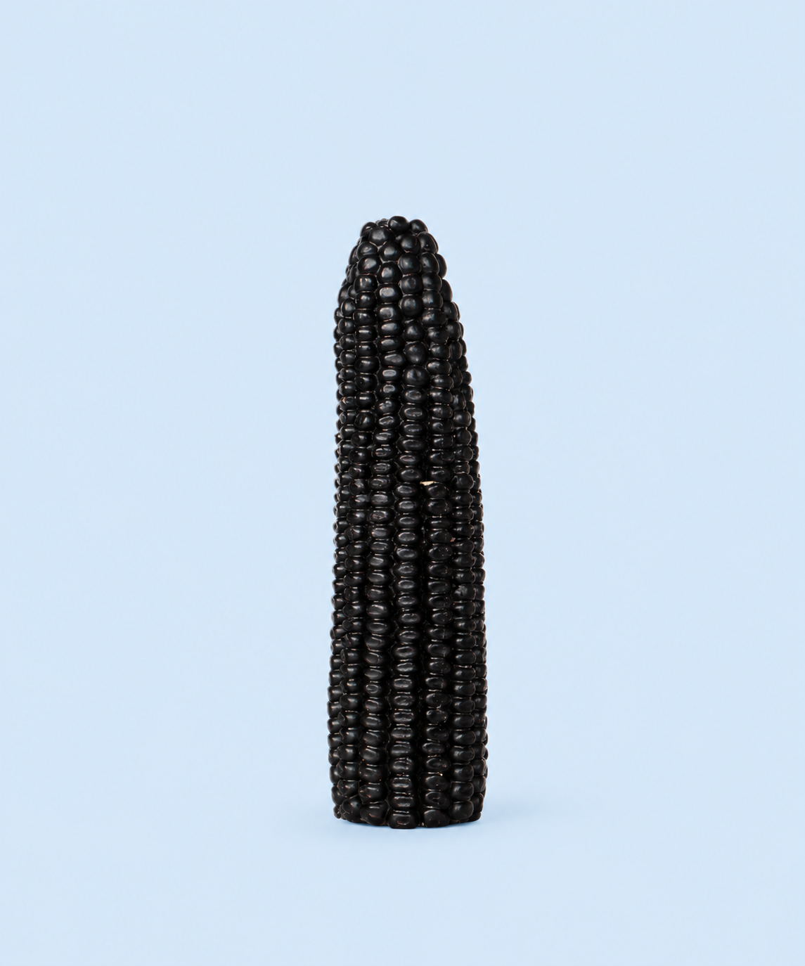 Near-black blackberry corn beeswax candle shaped like an heirloom corn cob, handmade in Los Angeles