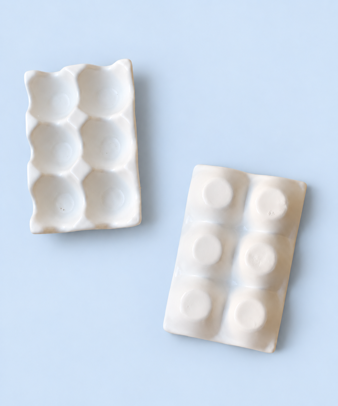 White glazed ceramic countertop egg tray