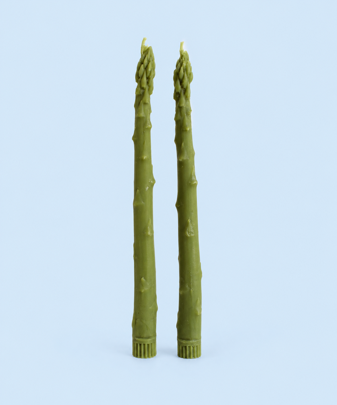 Asparagus-shaped beeswax taper candles, set of 2, handmade in Los Angeles