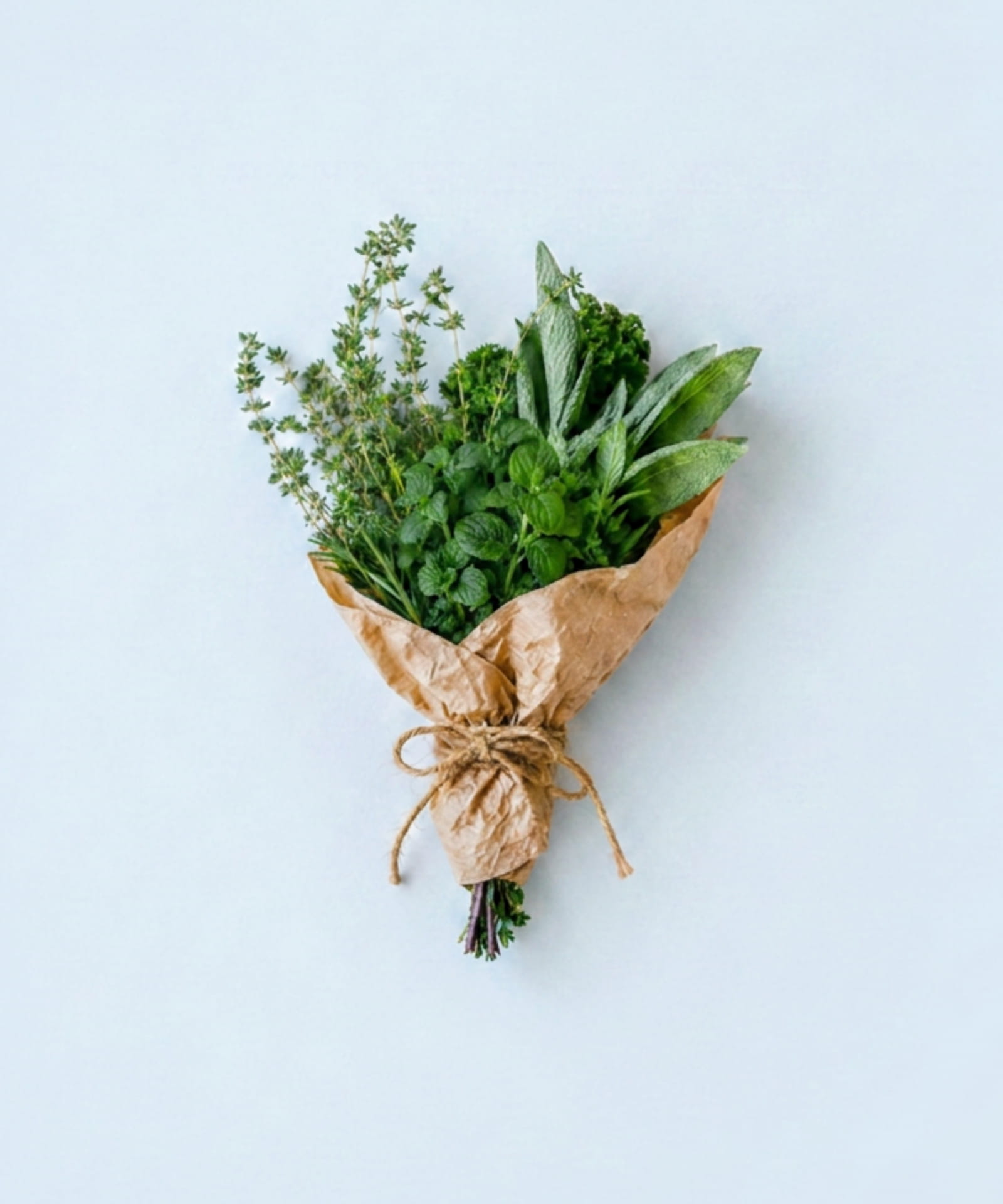 Seasonal herb bouquet with fresh local herbs
